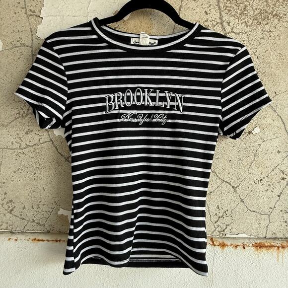 Charlotte Russe Tops - Vintage Charlotte Russe Brooklyn New York City Striped Ribbed Tee Black White